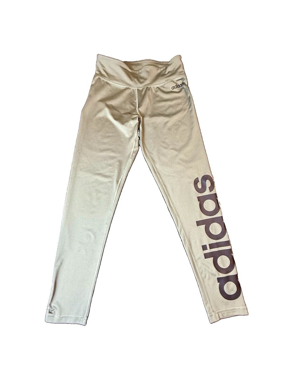 adidas Climalite Women's Beige Leggings M Logo Stretch Elastic Waist Ankle